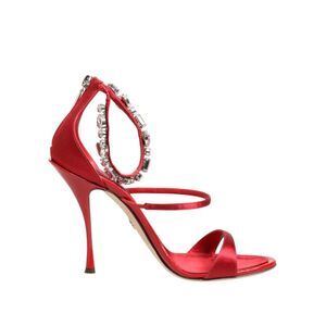 Dolce & Gabbana Red Satin Crystals Keira Sandals Heels Women's Shoes